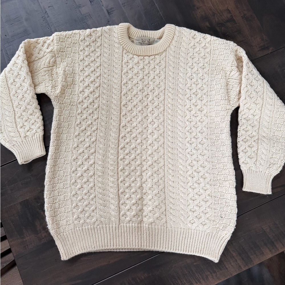 Elegant Cream Cable Knit Crewneck Sweater